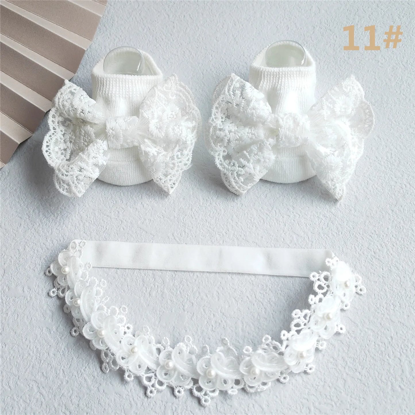 Baby Girl Headband and Socks Set - Newborn Princess Lace Hair Bows & Cotton Socks Gift for 0-12 Months