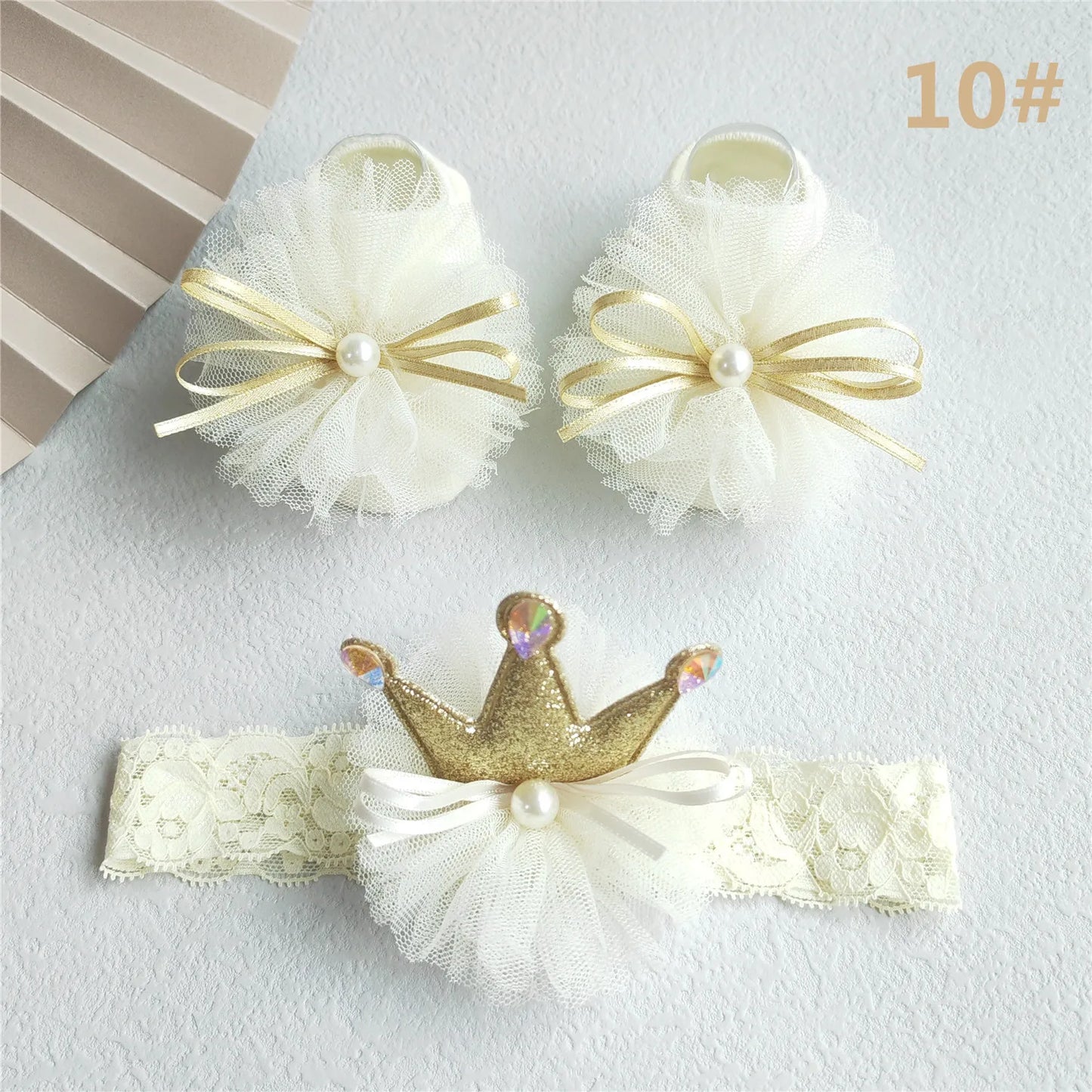 Baby Girl Headband and Socks Set - Newborn Princess Lace Hair Bows & Cotton Socks Gift for 0-12 Months