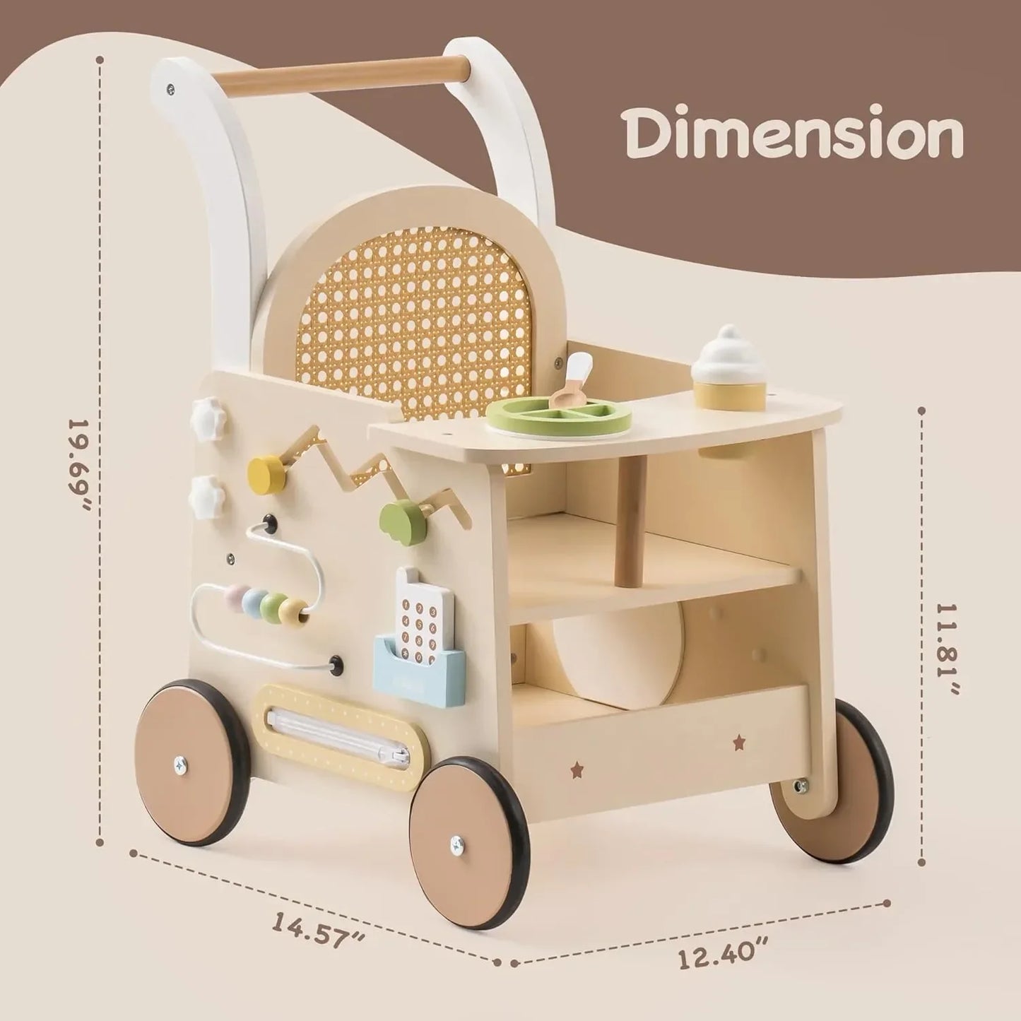 Baby Push Walker & Doll Stroller with Activity Center
