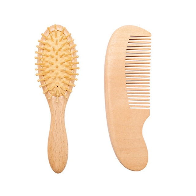 Baby Soft Wooden Hair Brush & Comb Set for Delicate Scalps