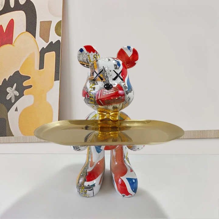 Bear Figurine with Tray - Decorative Resin Storage for Keys & Small Items - Modern Decor - Image 10