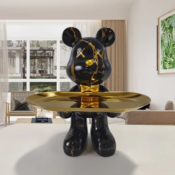 Bear Figurine with Tray - Decorative Resin Storage for Keys & Small Items - Modern Decor - Image 2