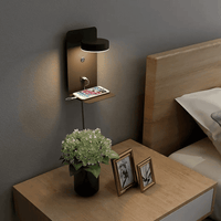 Bedside Wall Lamp with Shelf - USB Charging Port - Modern Night Light Fixture