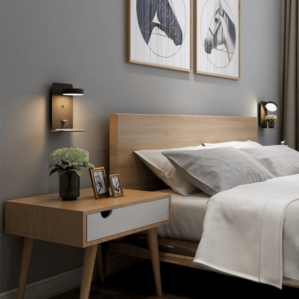 Bedside Wall Lamp with Shelf - USB Charging Port - Modern Night Light Fixture - Image 3