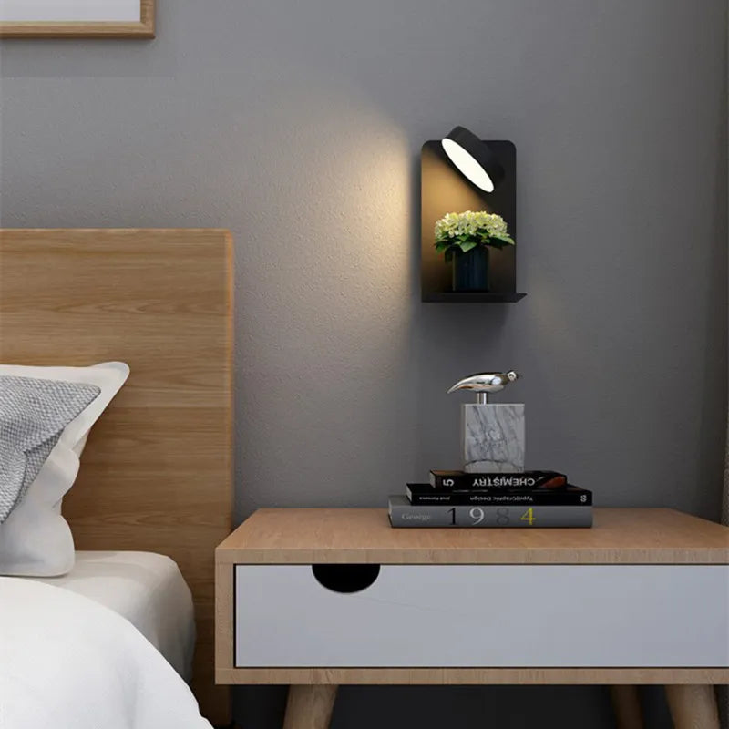 Bedside Wall Lamp with Shelf - USB Charging Port - Modern Night Light Fixture - Image 4