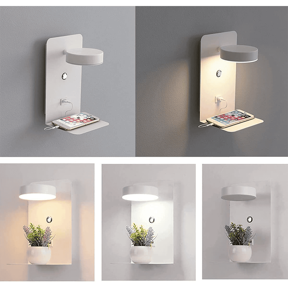 Bedside Wall Lamp with Shelf - USB Charging Port - Modern Night Light Fixture - Image 5