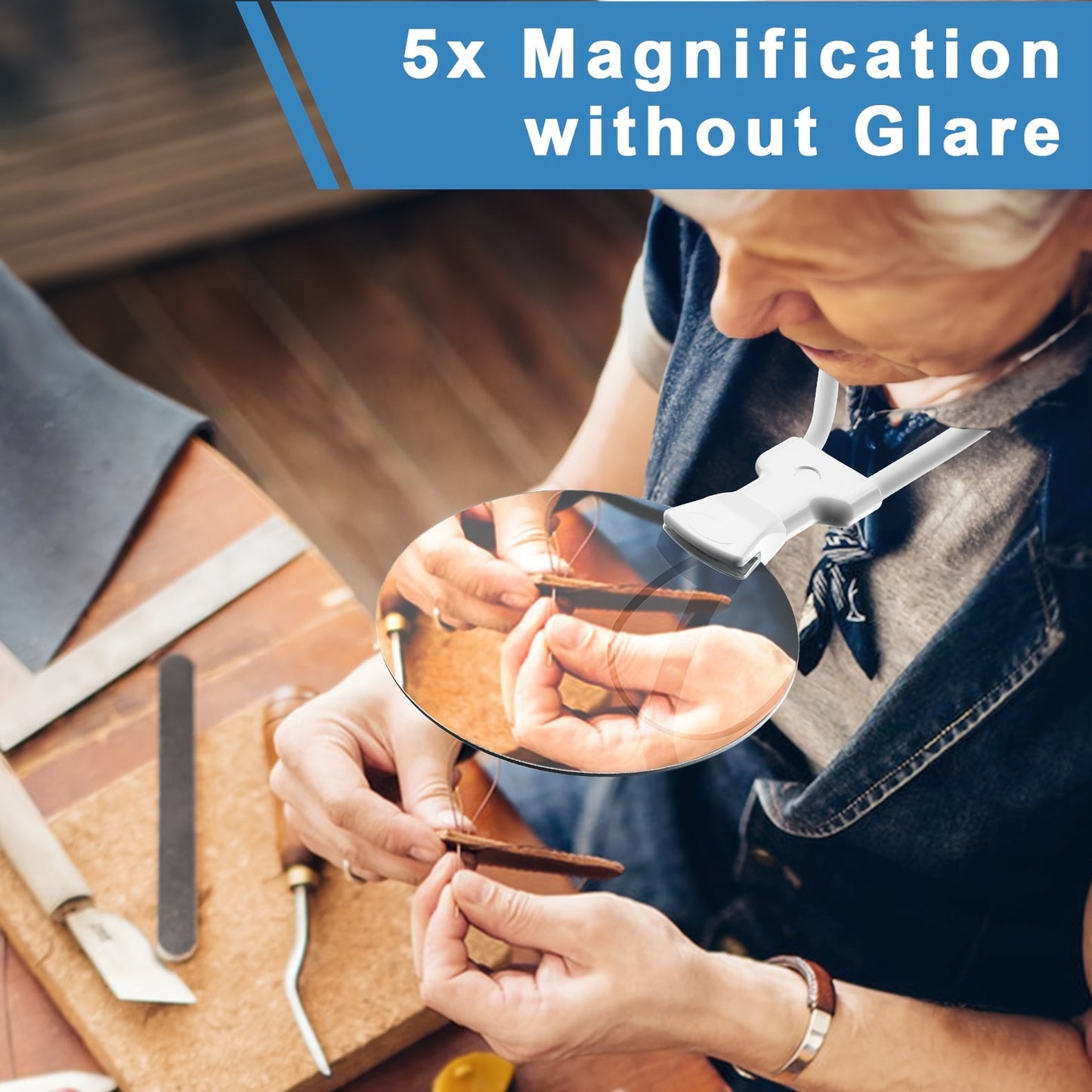 Bella | 5X Magnifying Glass Pro – Hands-free adjustable neck loupe for seniors and people with visual impairments – Perfect for reading, sewing, crafting, and inspection