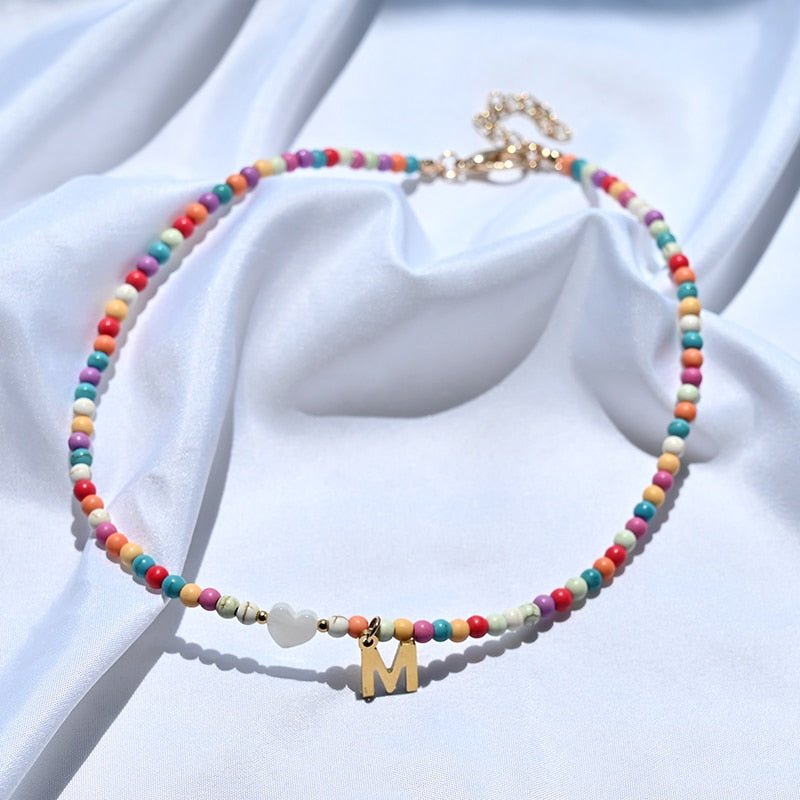 Bella Beaded Necklace with Letter Pendant