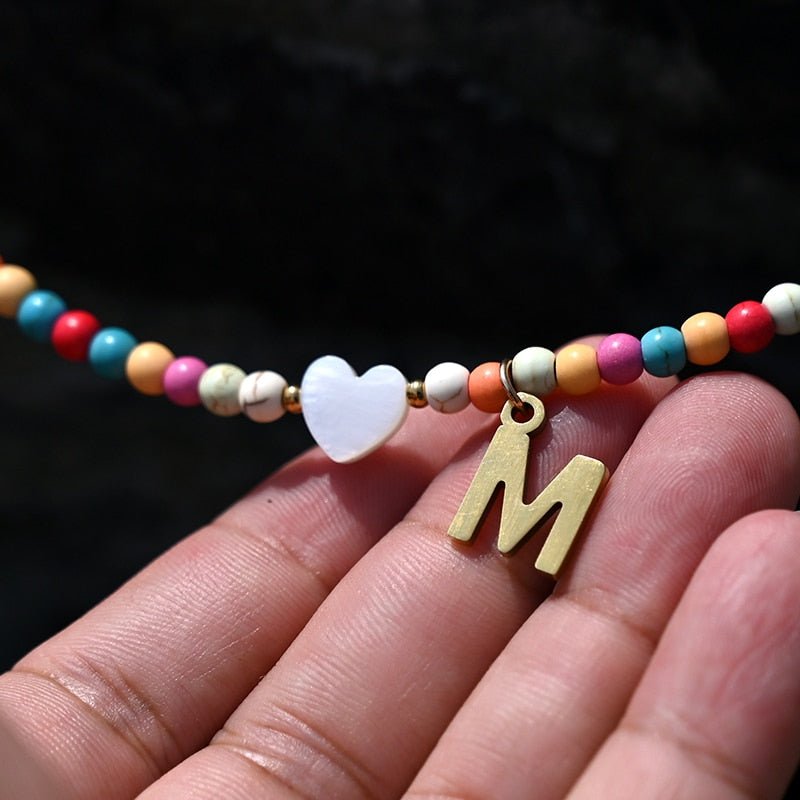 Bella Beaded Necklace with Letter Pendant