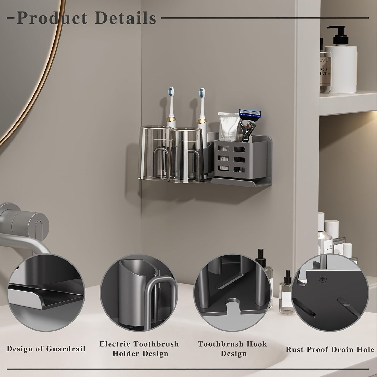 Bella | BristleHub Wall-Mounted Electric Toothbrush Holder – Aluminium Bathroom Organiser with Drainage Holes