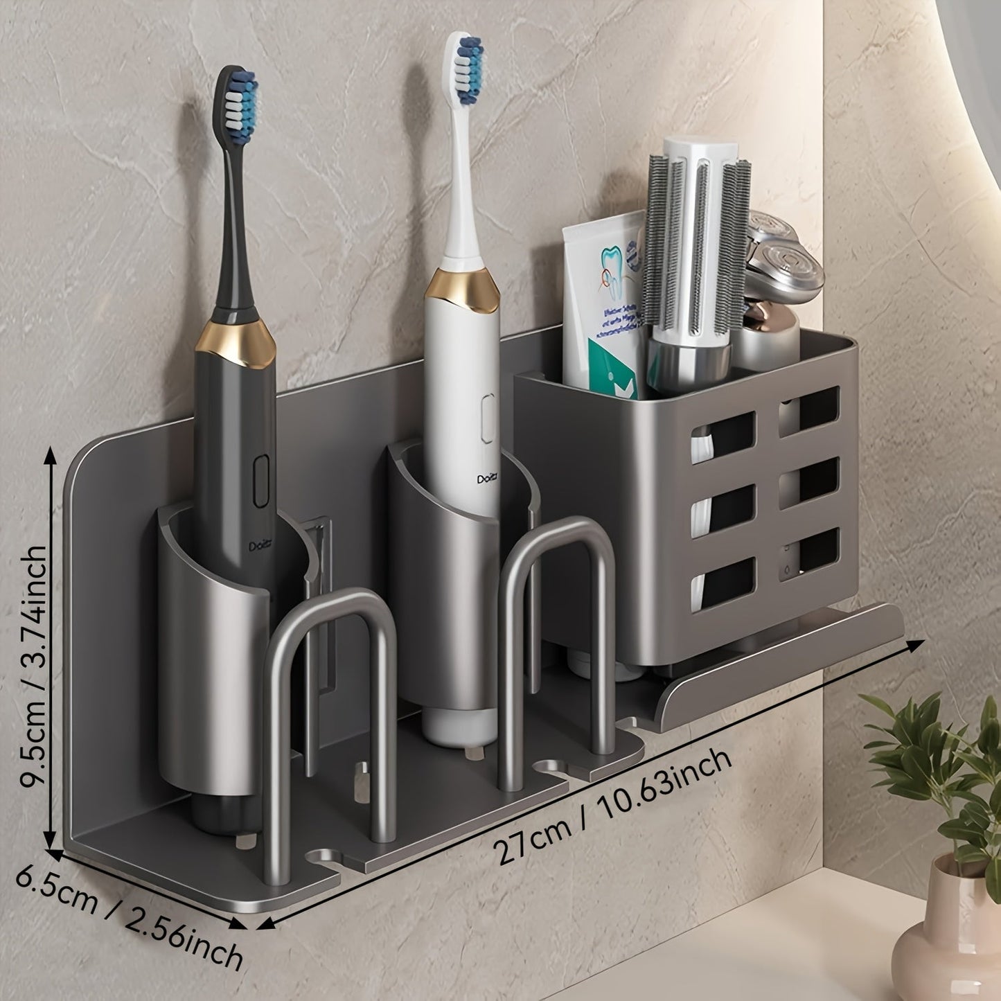 Bella | BristleHub Wall-Mounted Electric Toothbrush Holder – Aluminium Bathroom Organiser with Drainage Holes