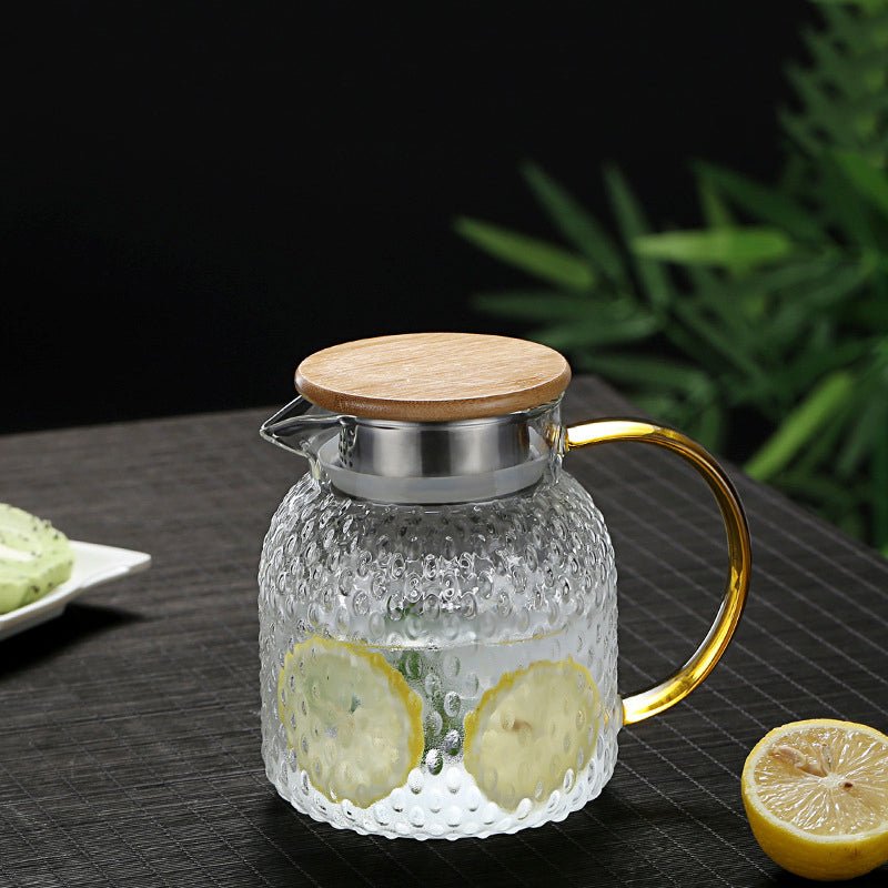 Bella | Heat-Resistant Textured Glass Jug with Bamboo Lid – Elegant Serving Pitcher for Hot & Cold Drinks
