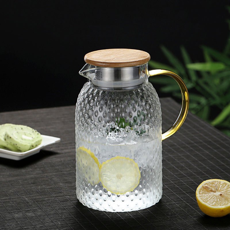 Bella | Heat-Resistant Textured Glass Jug with Bamboo Lid – Elegant Serving Pitcher for Hot & Cold Drinks