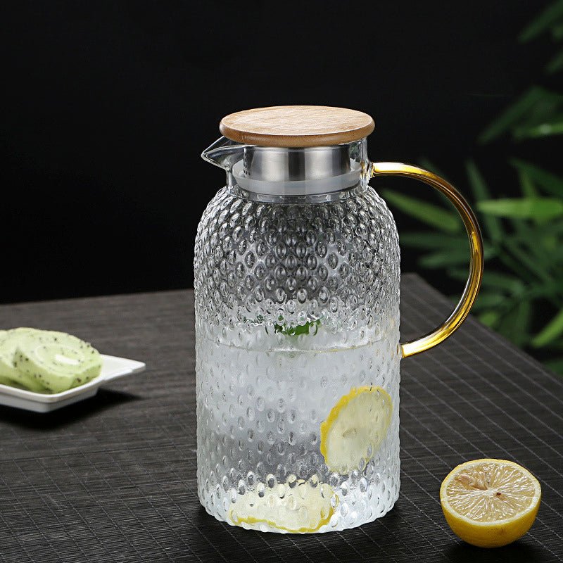 Bella | Heat-Resistant Textured Glass Jug with Bamboo Lid – Elegant Serving Pitcher for Hot & Cold Drinks