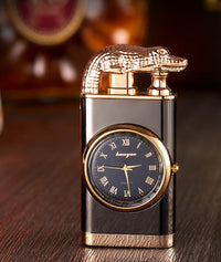 Bella Lighter with Quartz Watch, Metal Stamping, Windproof Blue Flame Lighter with Alligator Head