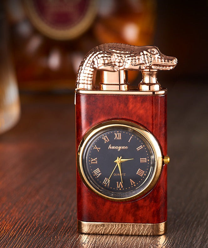 Bella Lighter with Quartz Watch, Metal Stamping, Windproof Blue Flame Lighter with Alligator Head