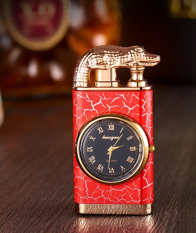 Bella Lighter with Quartz Watch, Metal Stamping, Windproof Blue Flame Lighter with Alligator Head