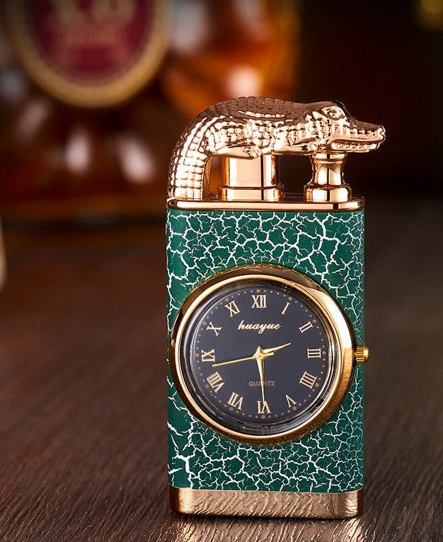 Bella Lighter with Quartz Watch, Metal Stamping, Windproof Blue Flame Lighter with Alligator Head