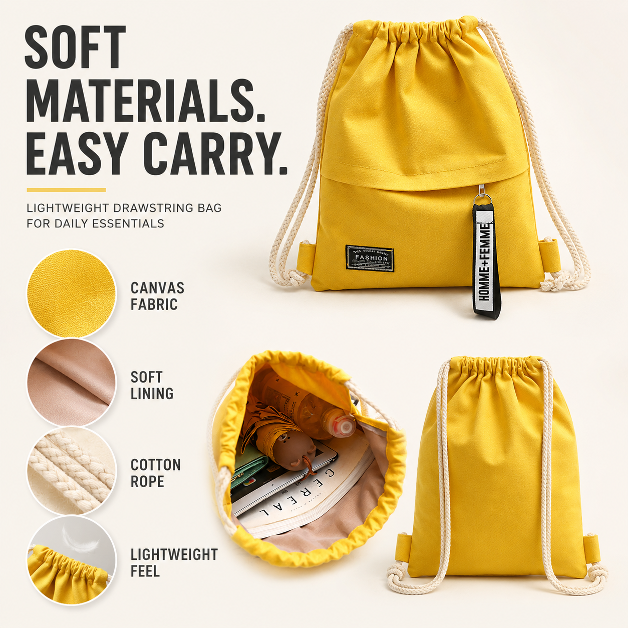 Bella | Linenovo Soft Linen Drawstring Backpack