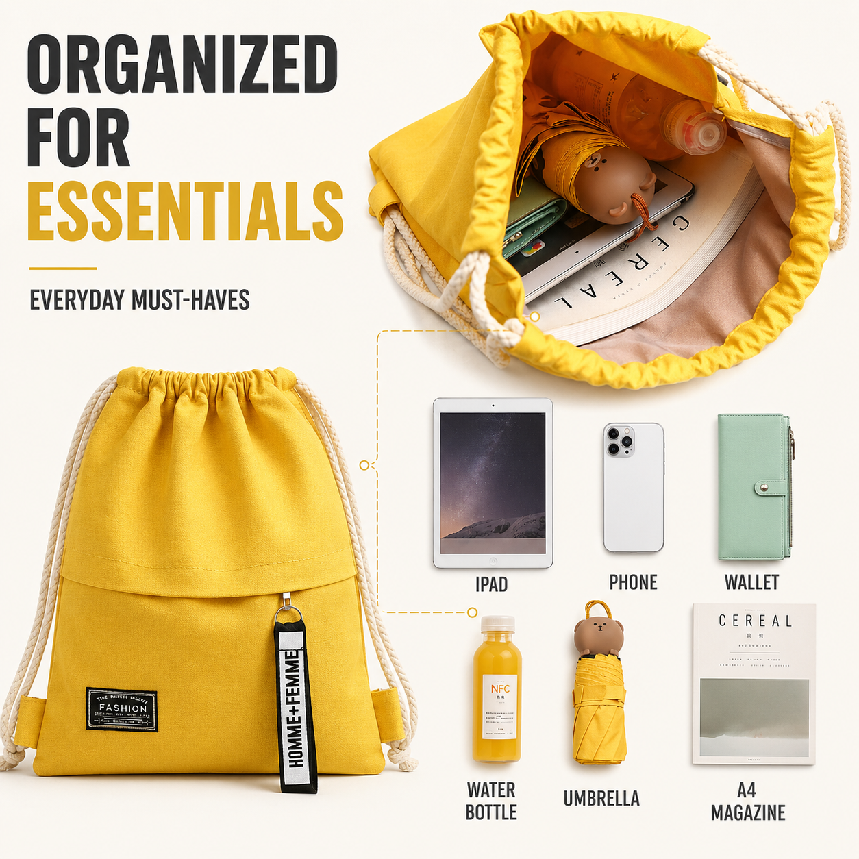 Bella | Linenovo Soft Linen Drawstring Backpack