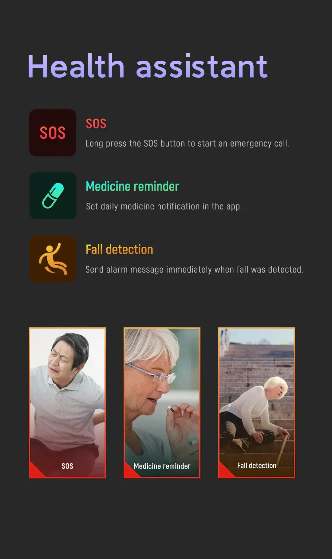 Bella Senior Safety Watch with Fall Detection and GPS - Smart Care Smartwatch