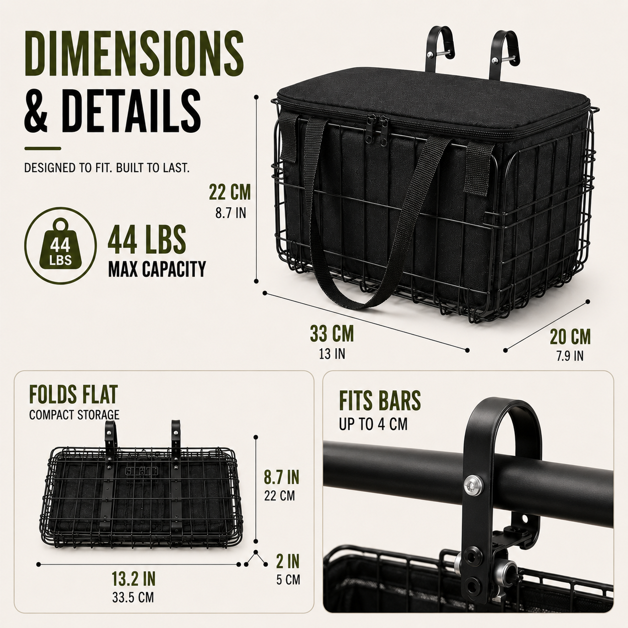 Bella | Veldrix Large Capacity Front and Rear Bike Basket