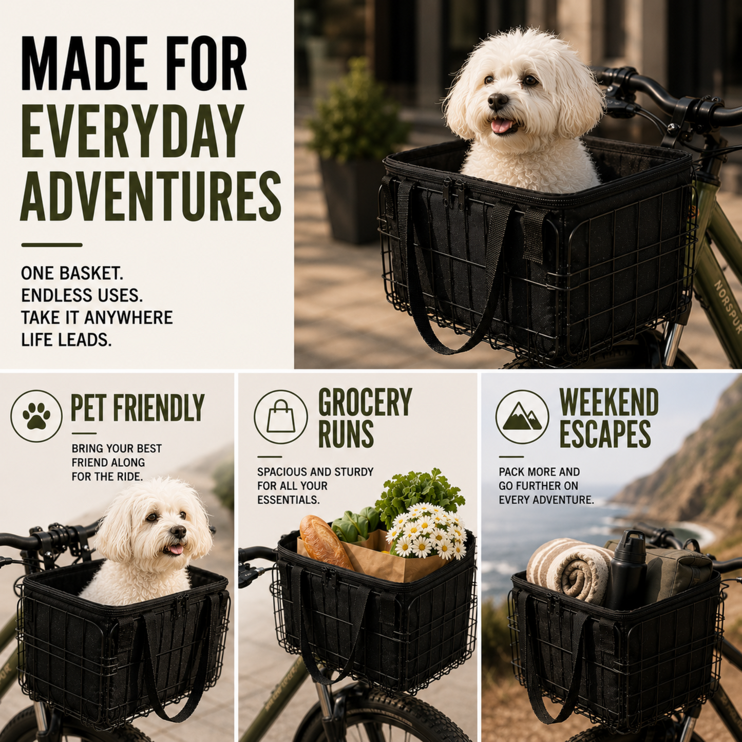Bella | Veldrix Large Capacity Front and Rear Bike Basket