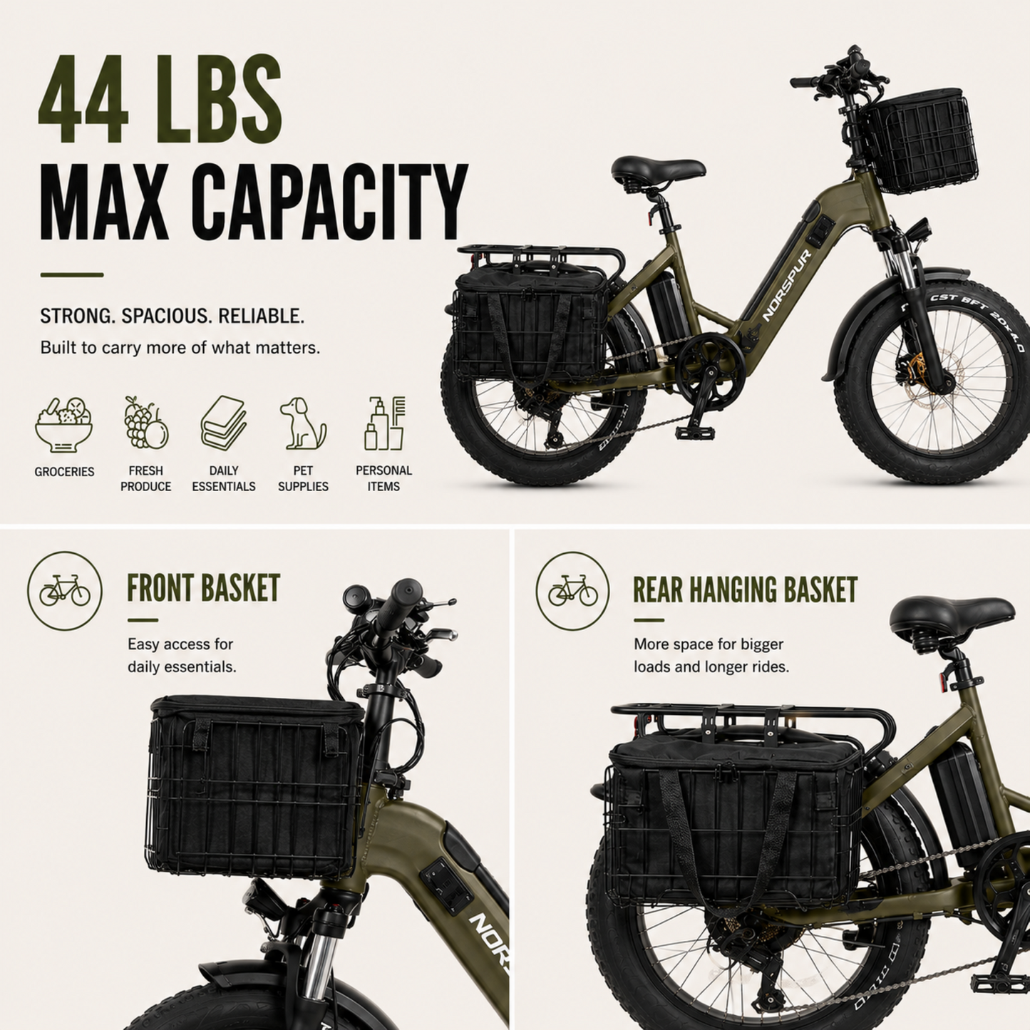 Bella | Veldrix Large Capacity Front and Rear Bike Basket