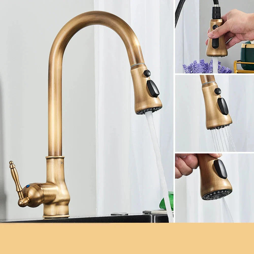 Bella | VintageTap Antique Brass Kitchen Tap – Retro Style Mixer Faucet with Swivel Spout