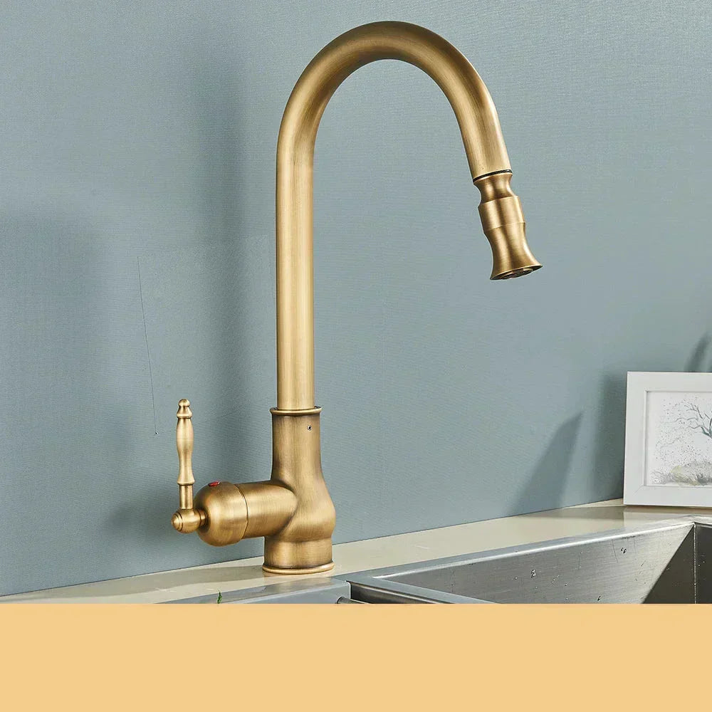 Bella | VintageTap Antique Brass Kitchen Tap – Retro Style Mixer Faucet with Swivel Spout