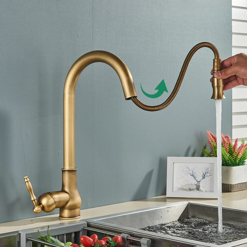 Bella | VintageTap Antique Brass Kitchen Tap – Retro Style Mixer Faucet with Swivel Spout