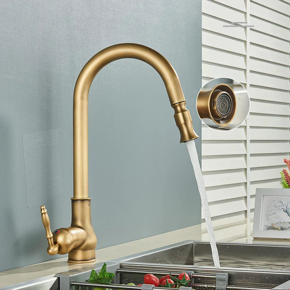 Bella | VintageTap Antique Brass Kitchen Tap – Retro Style Mixer Faucet with Swivel Spout