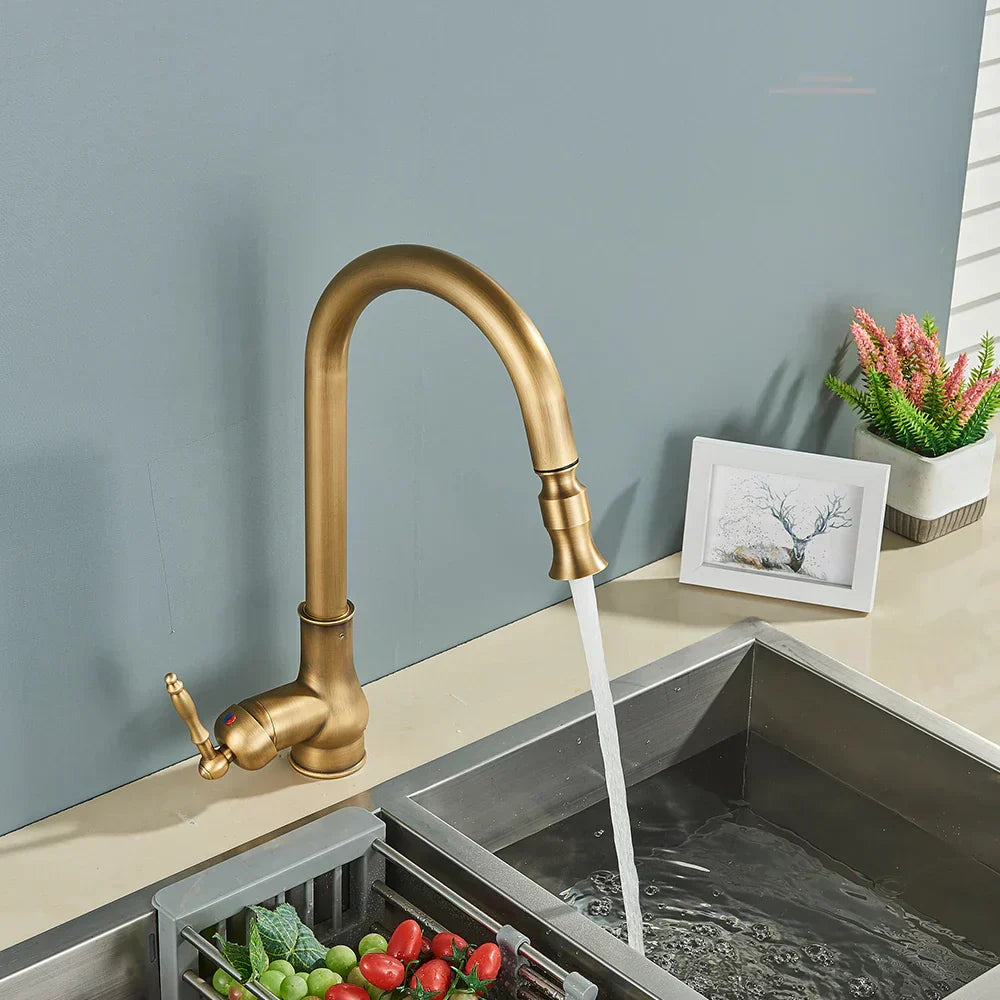 Bella | VintageTap Antique Brass Kitchen Tap – Retro Style Mixer Faucet with Swivel Spout