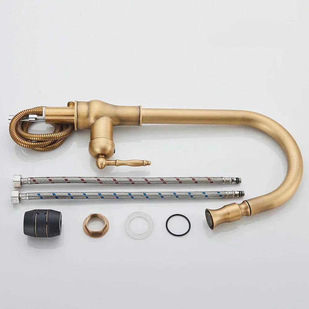 Bella | VintageTap Antique Brass Kitchen Tap – Retro Style Mixer Faucet with Swivel Spout