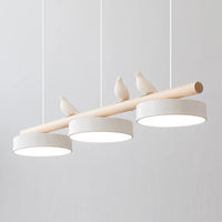 Bird Motif LED Pendant Light - Wooden Bar - Indoor Hanging Lamp - Modern Design