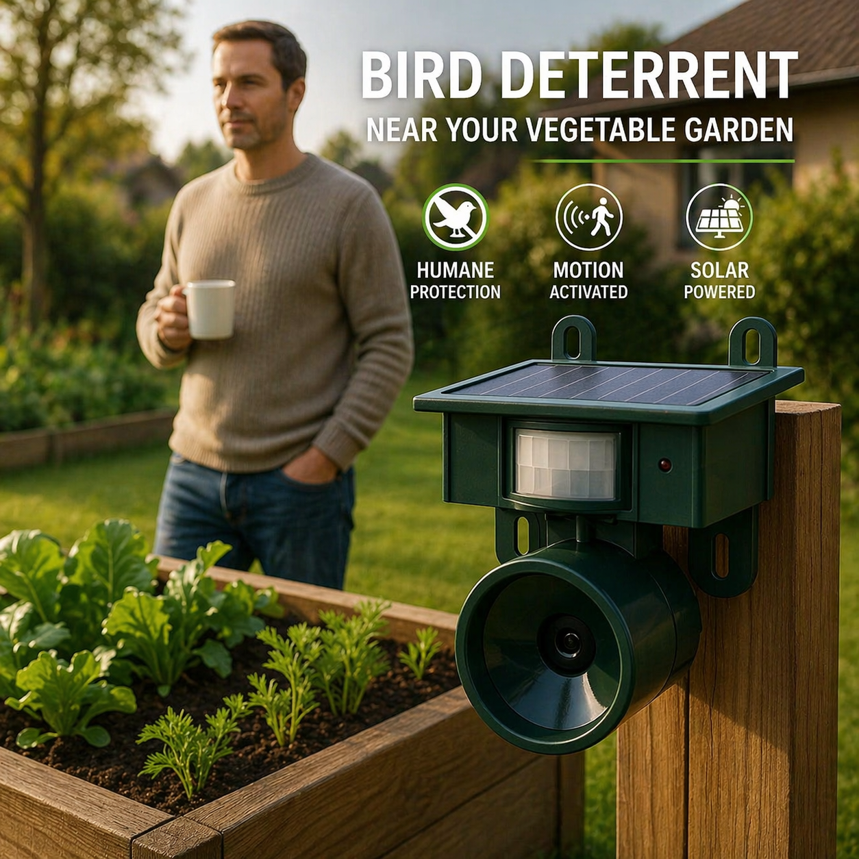 Bird Repeller | Solar-Powered Sensor | Animal-Friendly Predator Calls | Birdfend