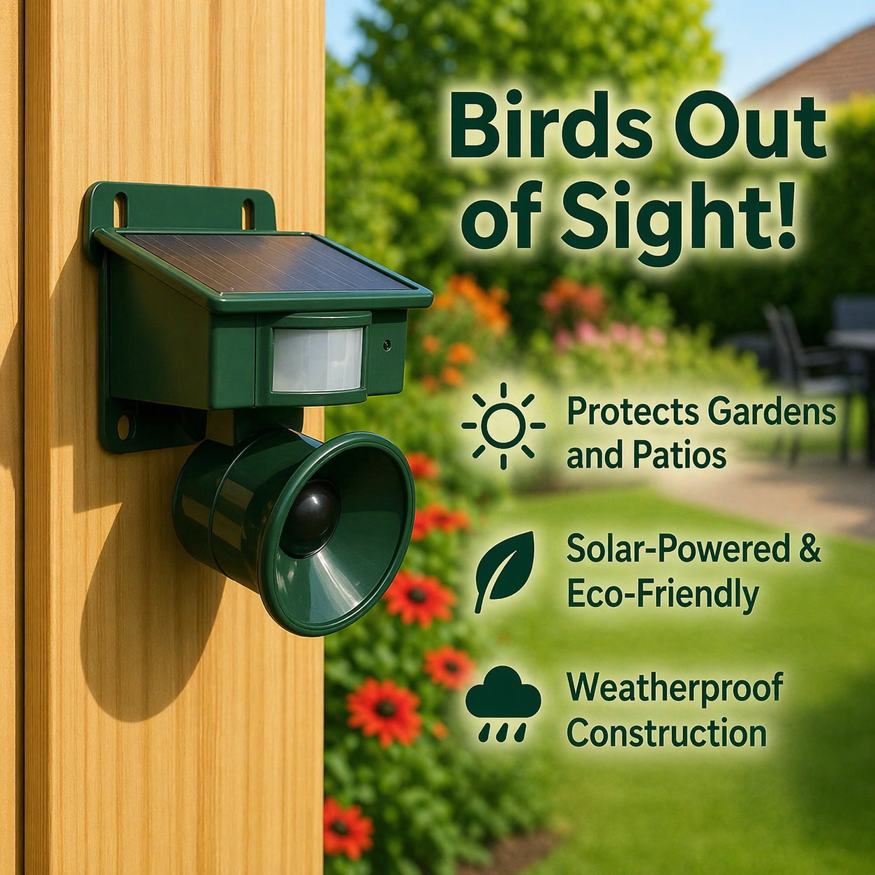 Bird Repeller | Solar-Powered Sensor | Animal-Friendly Predator Calls | Birdfend