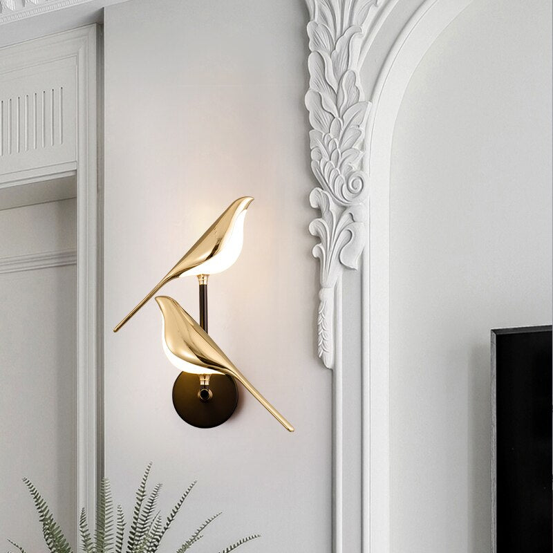 Bird Wall Sconce - Gold Finish - Modern LED Wall Lamp - Wrought Iron & Acrylic - Image 4