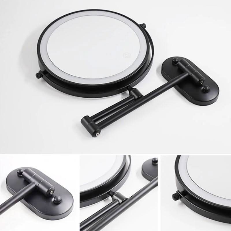 Black LED Rechargeable Makeup Mirror – 3-Color Light