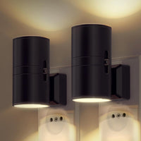 Black Metal Wall Lamp - Modern Plug-In Sconce with Day/Night Sensor