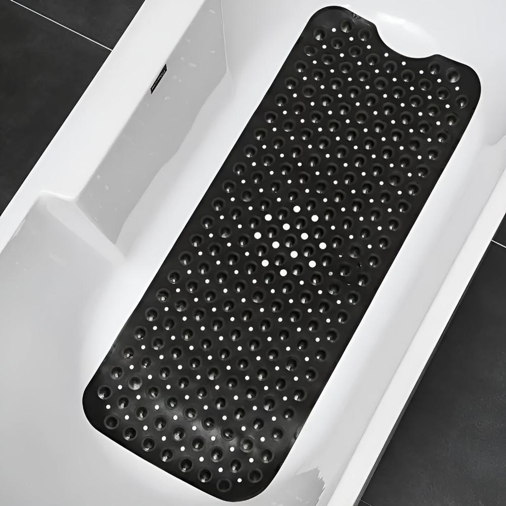 Black Rubber Bathtub Mat - Non-Slip - Extra Long - Power Grip Suction Cups - Easy Clean - Image 1