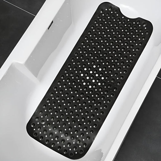 Black Rubber Bathtub Mat - Non-Slip - Extra Long - Power Grip Suction Cups - Easy Clean - Image 1