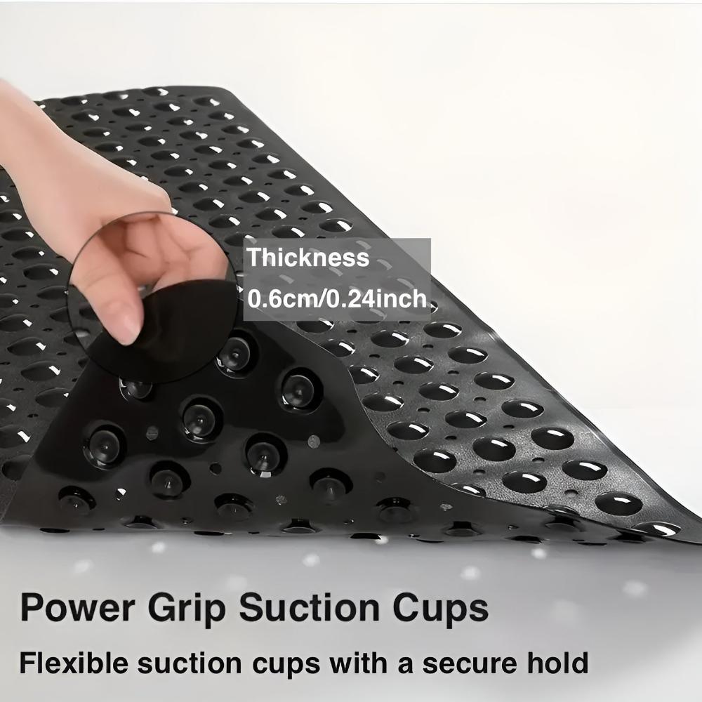 Black Rubber Bathtub Mat - Non-Slip - Extra Long - Power Grip Suction Cups - Easy Clean - Image 2