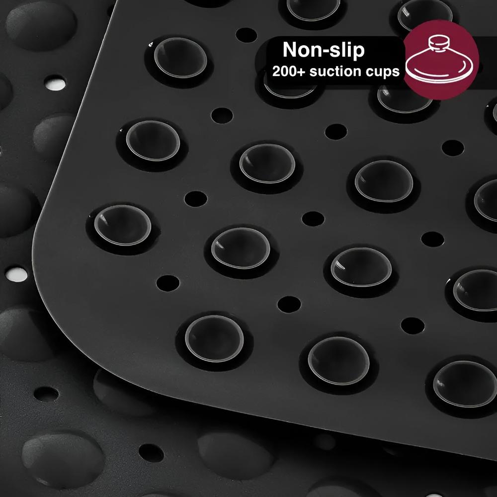 Black Rubber Bathtub Mat - Non-Slip - Extra Long - Power Grip Suction Cups - Easy Clean - Image 3
