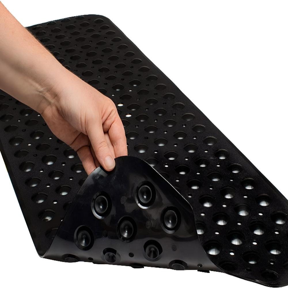 Black Rubber Bathtub Mat - Non-Slip - Extra Long - Power Grip Suction Cups - Easy Clean - Image 4