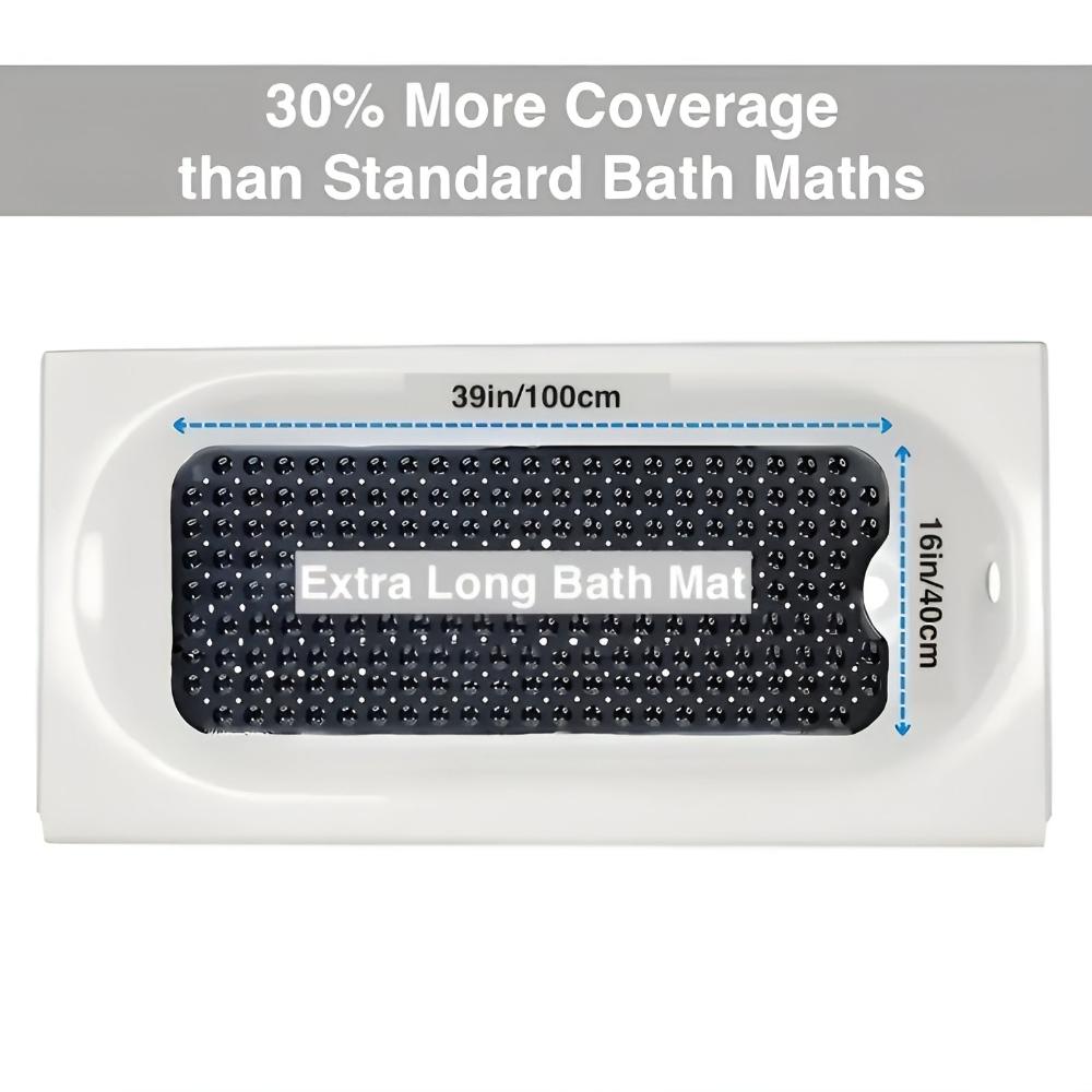 Black Rubber Bathtub Mat - Non-Slip - Extra Long - Power Grip Suction Cups - Easy Clean - Image 5