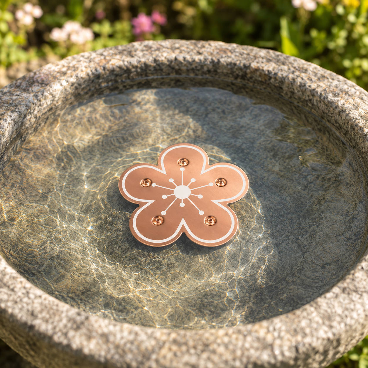 Bloomara – Pure Copper Bird Bath Purifier Disc, Algae Control Flower