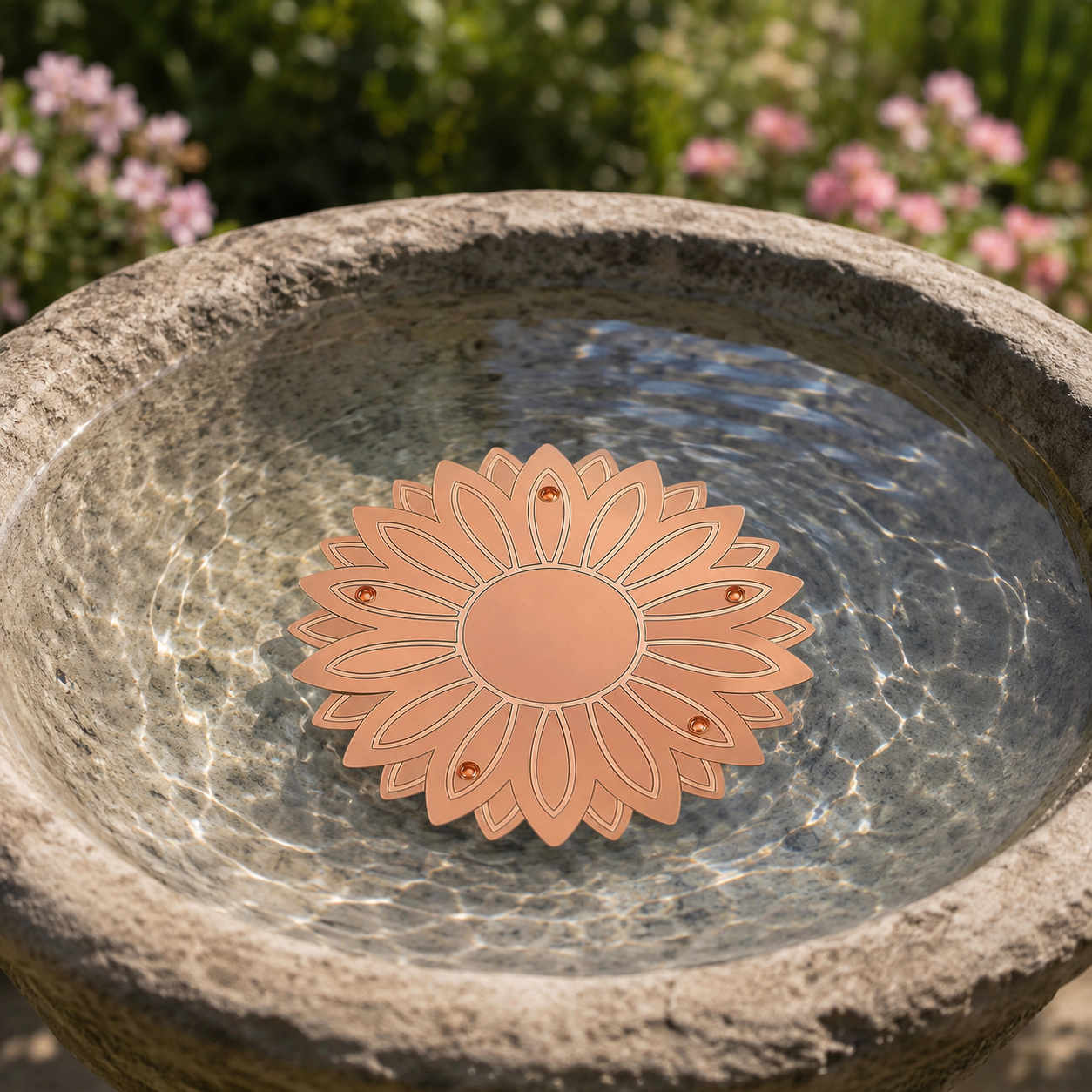 Bloomara – Pure Copper Bird Bath Purifier Disc, Algae Control Flower