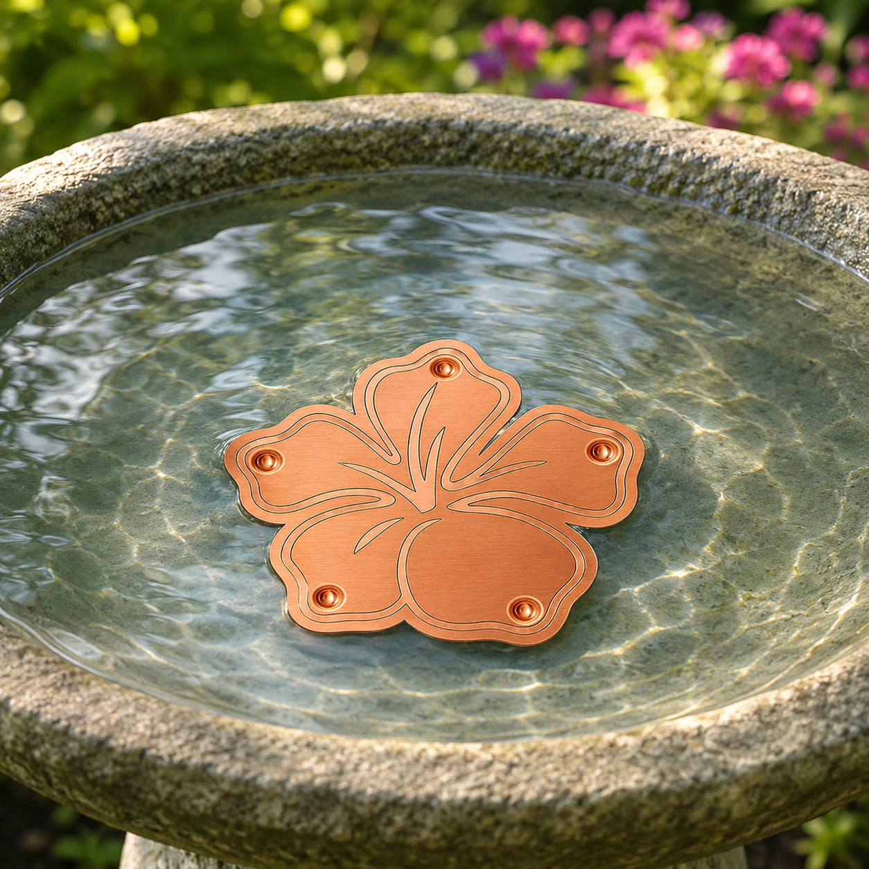 Bloomara – Pure Copper Bird Bath Purifier Disc, Algae Control Flower