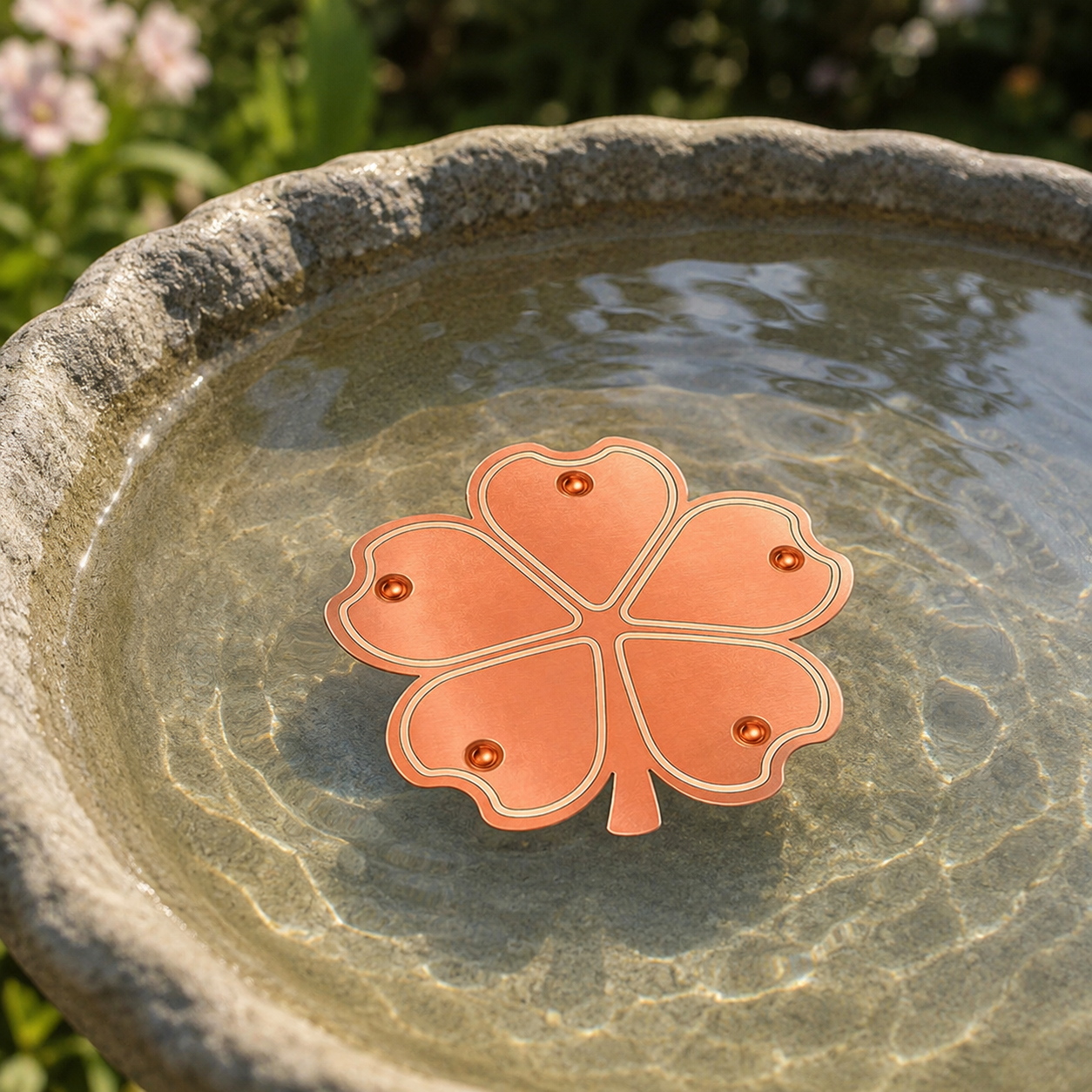 Bloomara – Pure Copper Bird Bath Purifier Disc, Algae Control Flower